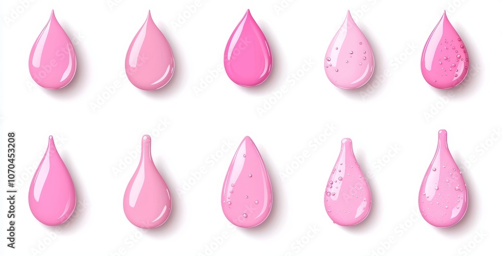 Set of pink gel drops isolated on transparent background. Abstract serum bubbles, collagen essence droplets, cosmetics swatches, moisture lotion smears. Set of pink gel drops isolated on transparent background. Abstract serum bubbles, collagen essence droplets, cosmetics swatches, moisture lotion smears.