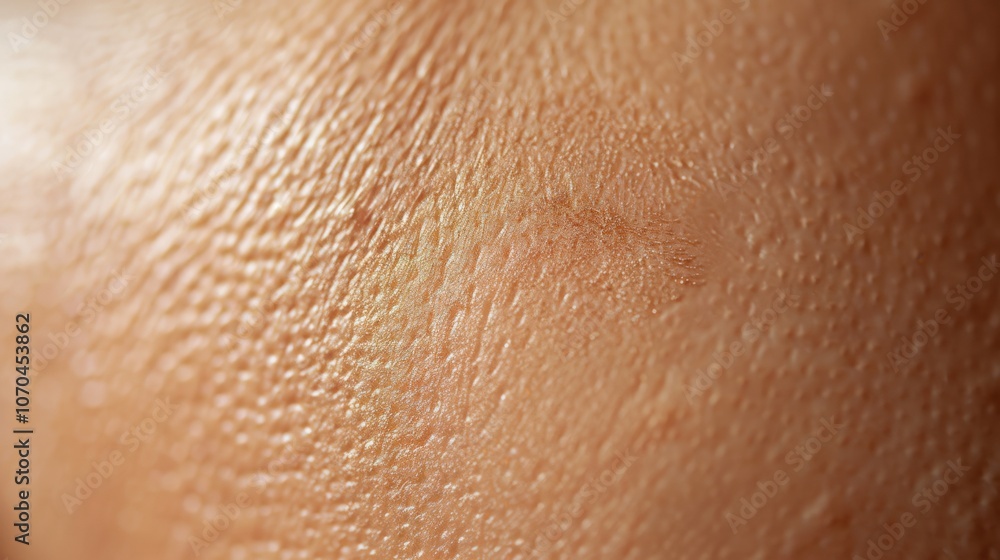 Fototapeta premium A close view of skin showcases various textures and subtle patterns, illuminated by soft natural light, highlighting its unique features and warmth