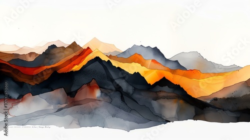 Iron ore mine, rugged landscape, earthy tones, misty sunrise, Watercolor style