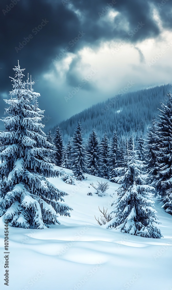 Fantastic winter landscape with snow covered trees. Dramatic sky. Carpathian, Ukraine, Europe. Beauty world. Fantastic winter landscape with snow covered trees. Dramatic sky. Carpathian, Ukraine, Europe. Beauty world.