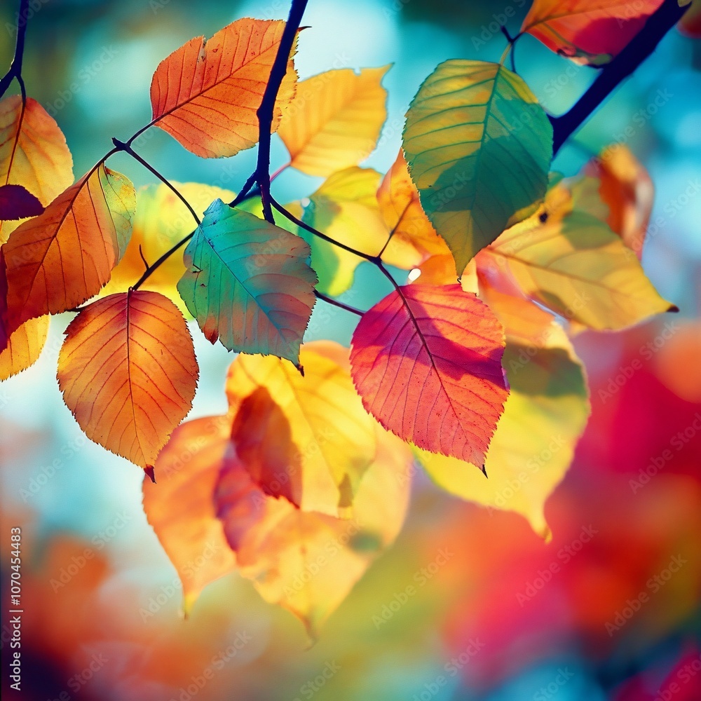 Vibrant Autumn Leaves Branch Background Vibrant Autumn Leaves Branch Background