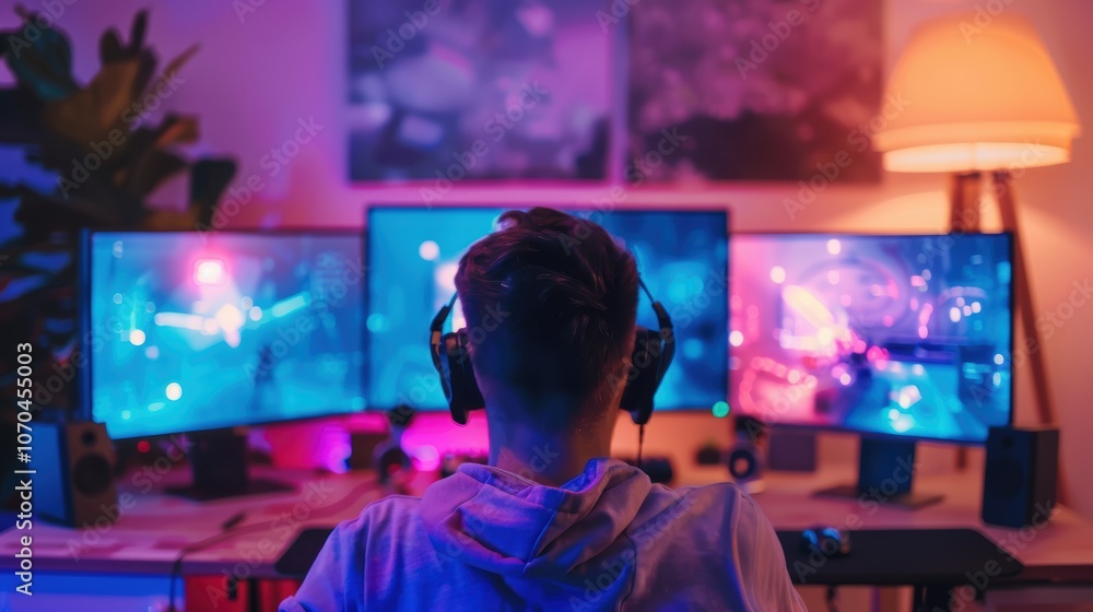 Teen Gamer Streaming Esports Tournament in High-Tech RGB Gaming Setup Teen Gamer Streaming Esports Tournament in High-Tech RGB Gaming Setup