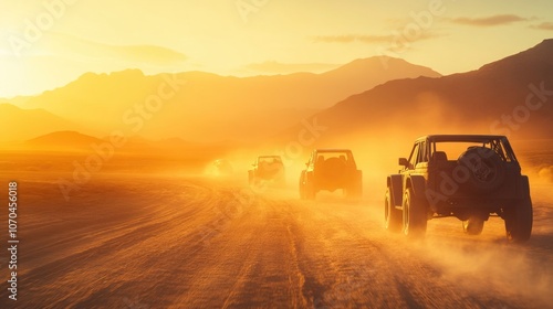 Vehicles driving on the desert road.