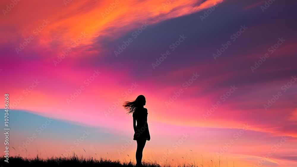 Fototapeta premium GIRL WATCHING A SUNSET 1 