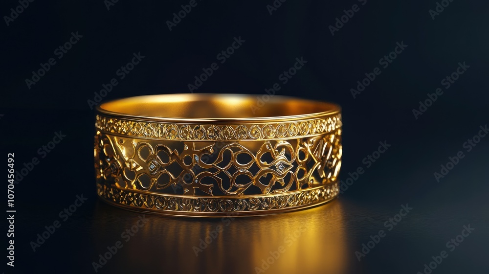Golden bracelet with Arabic patterns in Emirati style. Copy space Golden bracelet with Arabic patterns in Emirati style. Copy space