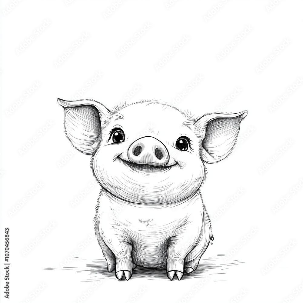 simple line drawn baby pig animal on white background simple line drawn baby pig animal on white background