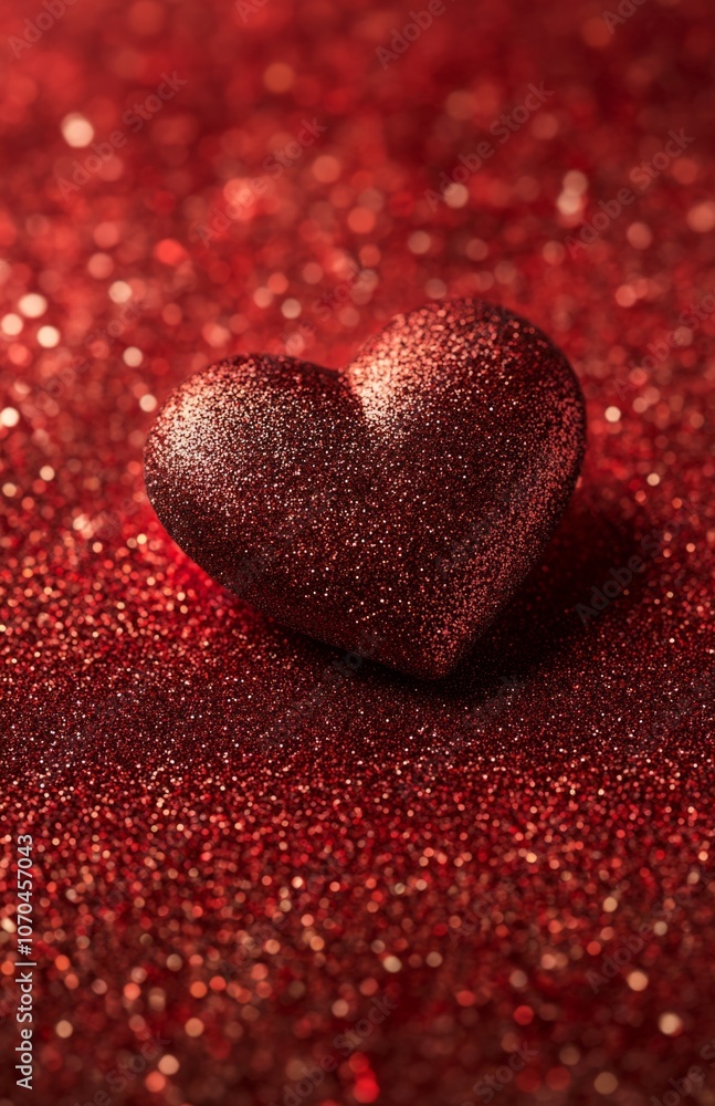 Red Heart on Sparkling Red Glitter for Valentines Day Celebration Red Heart on Sparkling Red Glitter for Valentines Day Celebration