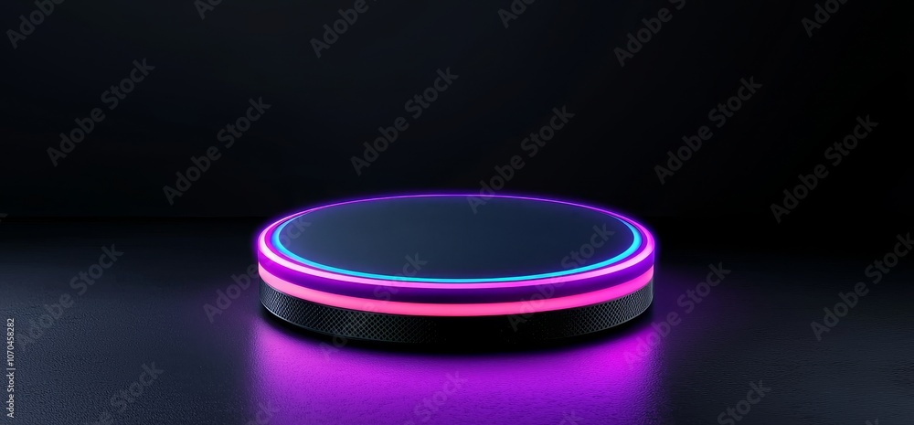 Modern realistic illustration of circular teleport on a black background, futuristic cyber technology portal, product presentation showroom. Modern realistic illustration of circular teleport on a black background, futuristic cyber technology portal, product presentation showroom.