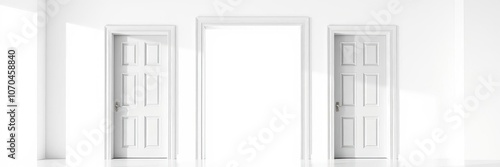 Wallpaper Mural A set of white open and closed doors with doorframe set against a white background, doorframe, closed Torontodigital.ca