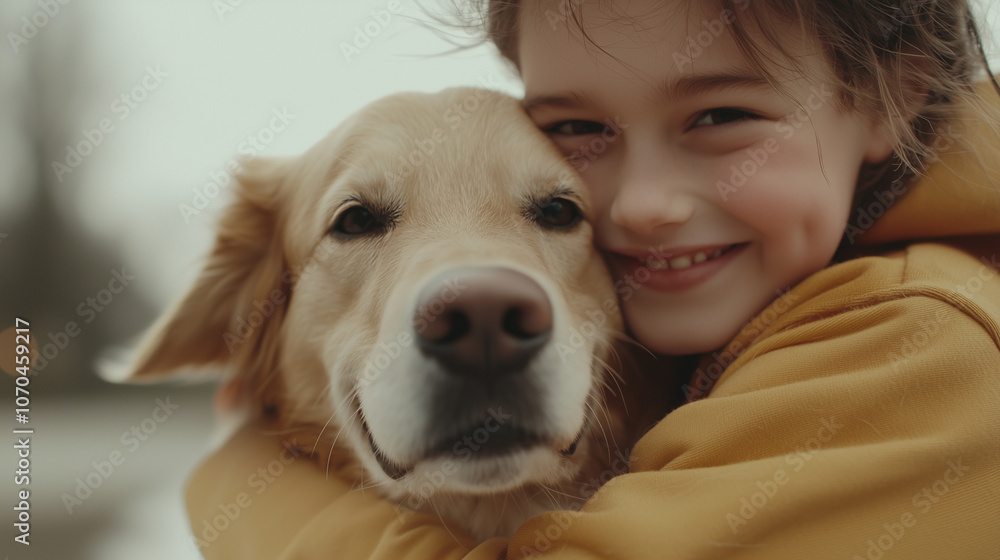 Kid Hugging Dog with Happy Expressions Kid Hugging Dog with Happy Expressions