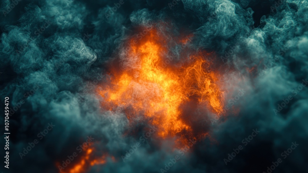 Abstract fiery explosion in dark smoke clouds. Abstract fiery explosion in dark smoke clouds.