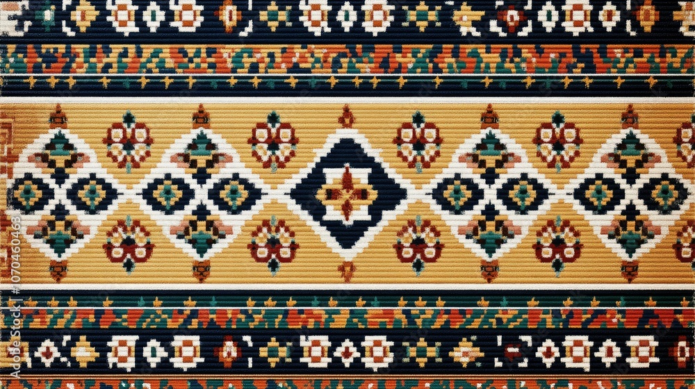 Handwoven rug with traditional colors and patterns. Copy space Handwoven rug with traditional colors and patterns. Copy space