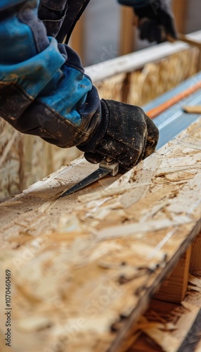 Precision Insulation Installation: Worker Measuring and Cutting Material for Wall Fit