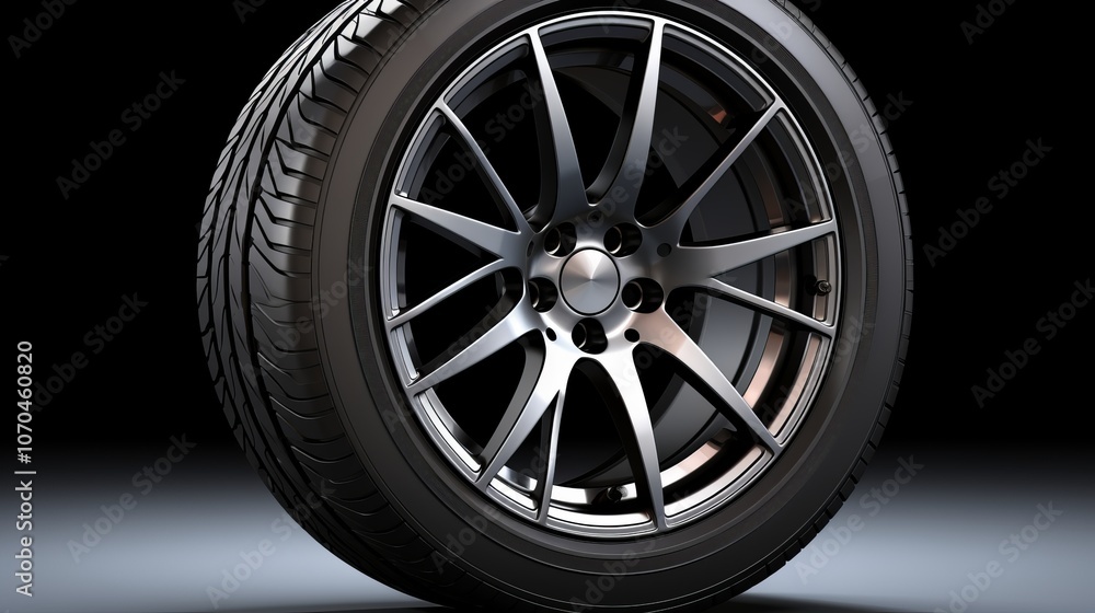 Stylish black car wheel spokes with modern tire design for automotive enthusiasts and collectors Stylish black car wheel spokes with modern tire design for automotive enthusiasts and collectors