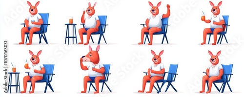 Set of three funny kangaroo characters isolated on a white background. Australian marsupial jumping, laughing and sleeping. photo