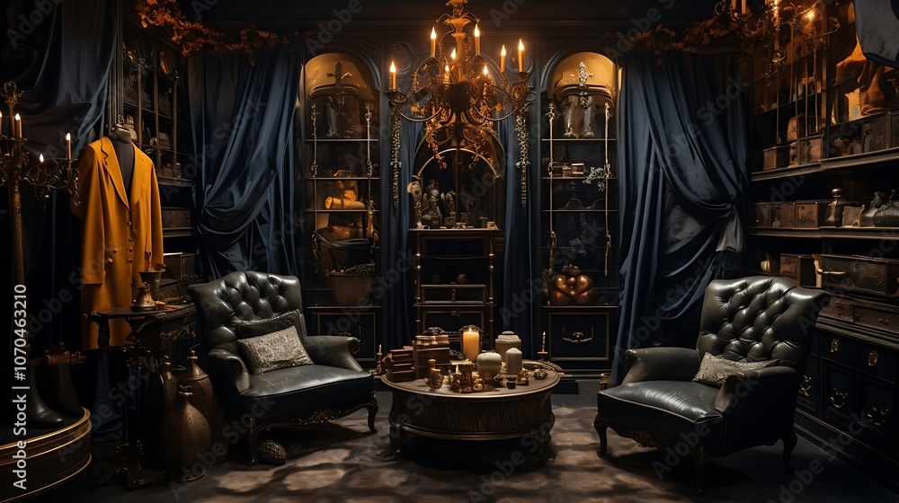 Naklejka premium Lavish Dressing Room with Plush Seating and Elegant Vanity 