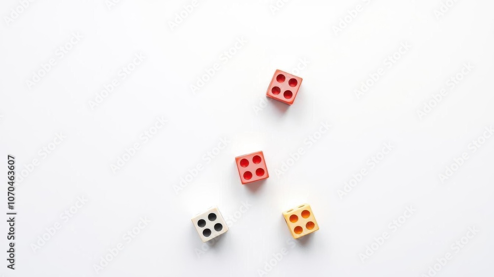 Top view of two white dices on a flat surface, lose, chance Top view of two white dices on a flat surface, lose, chance