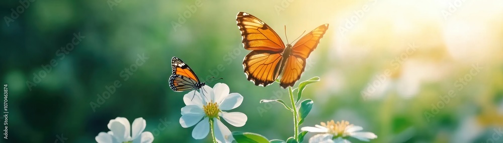 Stunning Springtime Photography Butterflies Pollinating Delicate Flowers in a Vibrant Garden Capture the Essence of Nature's Colorful Harmony and Beauty