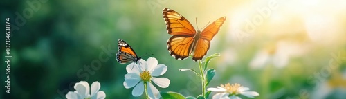 Obraz na płótnie Stunning Springtime Photography Butterflies Pollinating Delicate Flowers in a Vibrant Garden Capture the Essence of Nature's Colorful Harmony and Beauty w salonie