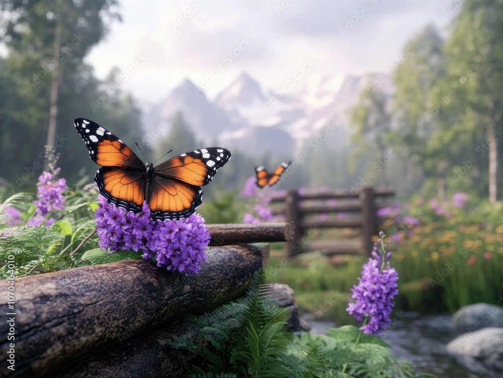 Stunning Springtime Garden with Vibrant Butterflies and Flowers, A Peaceful Harmony of Nature's Beauty and Biodiversity