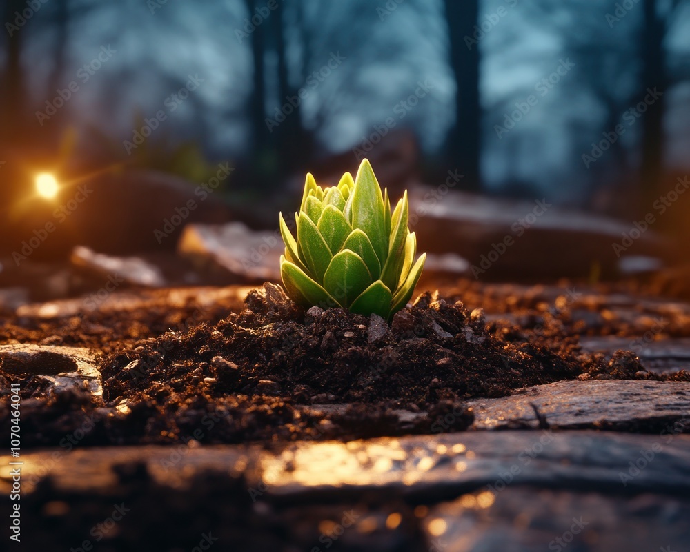 Tiny Green Plant Sprouting from Dark Soil, Symbol of Life, Growth, and Renewal in the Garden A Metaphor for Perseverance, Hope, and New Beginnings Nature's Resilient Wonder