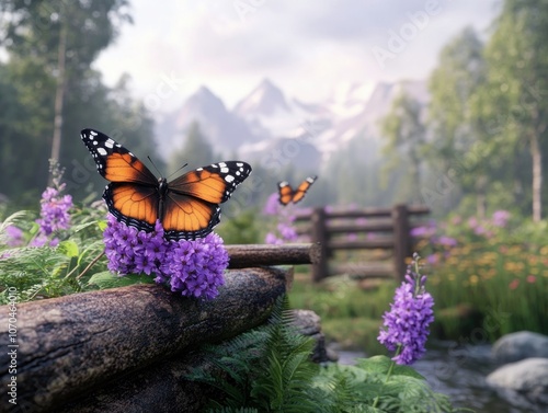 Stunning Springtime Garden with Vibrant Butterflies and Flowers, A Peaceful Harmony of Nature's Beauty and Biodiversity