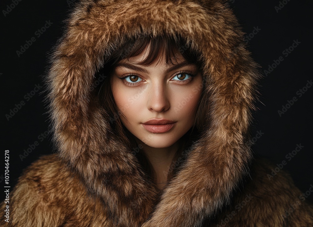 A woman in a brown fur coat poses for a photograph. A woman in a brown fur coat poses for a photograph.