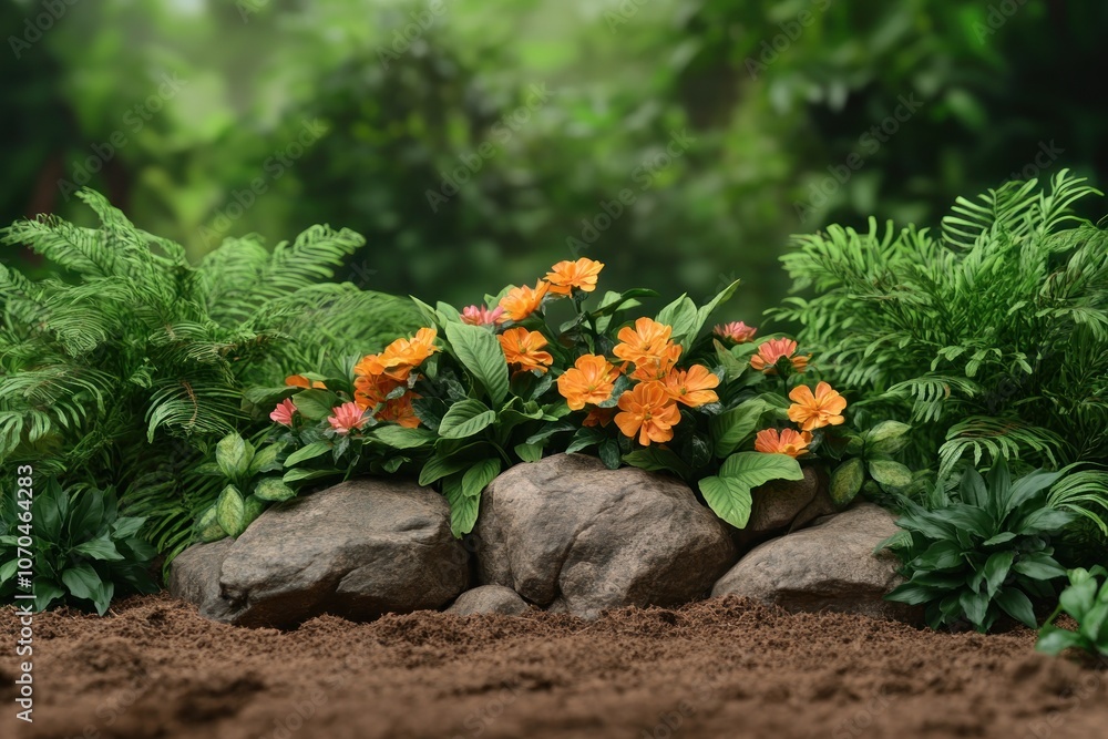 Tranquil Garden with Vibrant Flowers and Graceful Butterflies A Springtime Symphony of Nature's Beauty