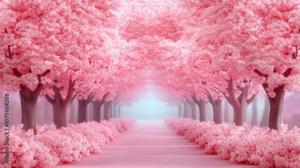 Tranquil and Serene Cherry Blossom Trees in Full Bloom A Stunning Display of Spring's Seasonal Beauty