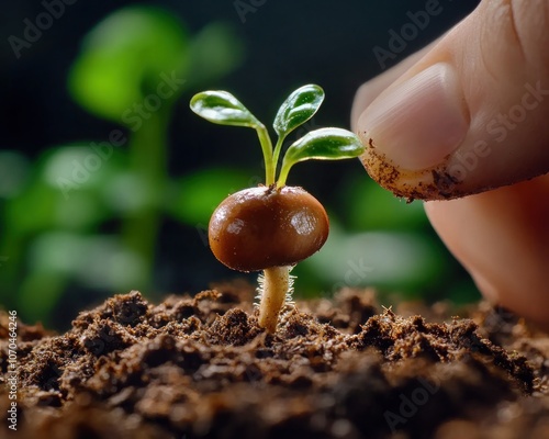 Obraz na płótnie Tiny Sprout Emerging from Soil, New Life Begins, Symbol of Hope and Growth, Garden Seedling, Fresh Start, Green Shoot, Nature's Wonder, Delicate Plant, Small Sprout, Earth, Plant Growth, Early w salonie