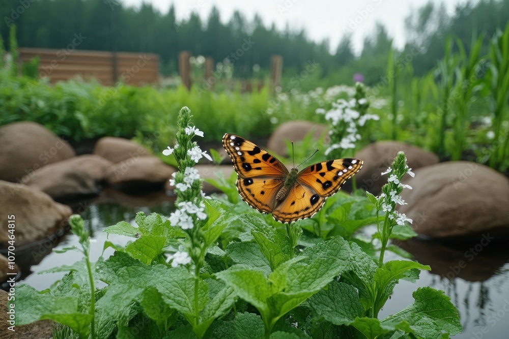Vibrant Spring Garden with Butterflies, Delicate Wings, Harmony of Biodiversity and Peaceful Atmosphere A Visual Symphony of Nature's Beauty