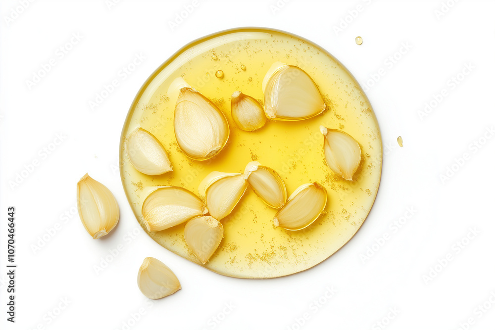 Garlic Flavored Oil on White Background Garlic Flavored Oil on White Background