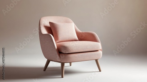 Modern armchair with a Scandinavian design in soft pastel colors. Copy space