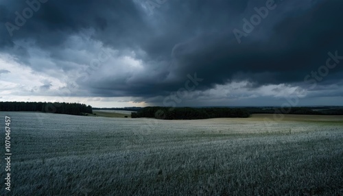 The Calm Before the Storm - A peaceful landscape under darkening clouds, symbolizing anticipation and the moments before major change  photo