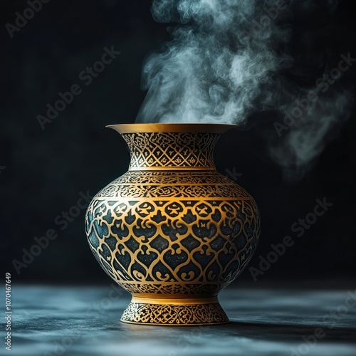 Ornamental incense burner (mabkhara) in traditional Emirati design. Copy space photo