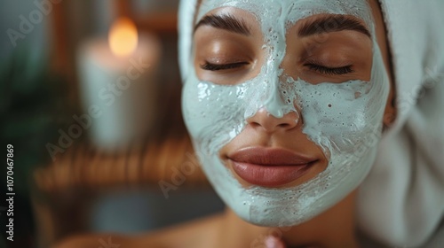 mental health . A close-up shot of a person applying a nourishing face mask, their touch gentle and caring as they pamper themselves.mental health . A close-up shot of a person applying a nourishing f photo