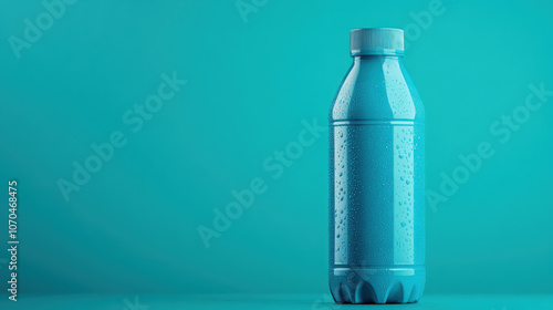 Close-up of refreshing sugar-free sports drink bottle, electrolytes label, vibrant blue liquid