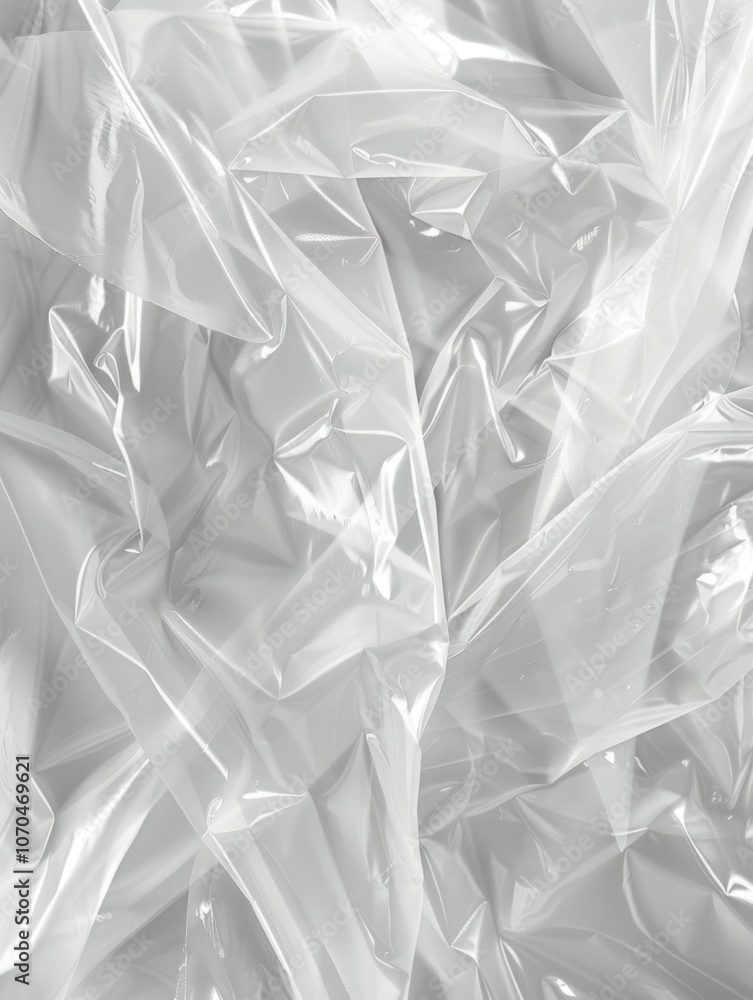 Obraz premium Abstract transparent crumpled plastic texture with light reflections