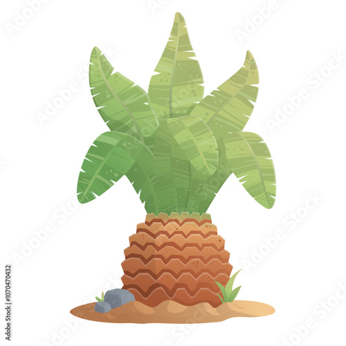 Short Palm tree with thick trunk beach landscape with gradient isolated on white background. cartoon tropical tropical forest palms icon for game design, templates, prints