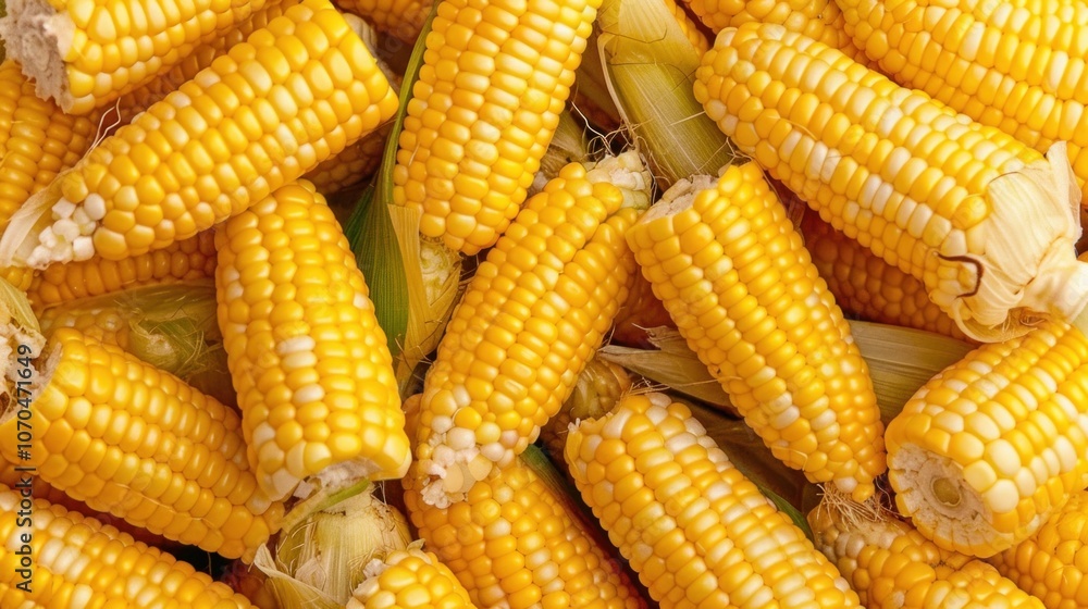 Fresh yellow corn cobs close-up: vibrant harvest abundance Fresh yellow corn cobs close-up: vibrant harvest abundance