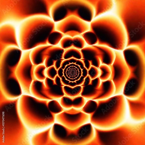 An extreme macro illustration of abstract fire patterns in cartoon style, with rack focus to bring out the intricate and exaggerated shapes of the flames, viewed from eye level.