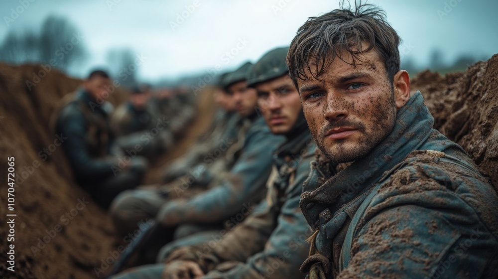Soldiers in a muddy trench. Soldiers in a muddy trench.