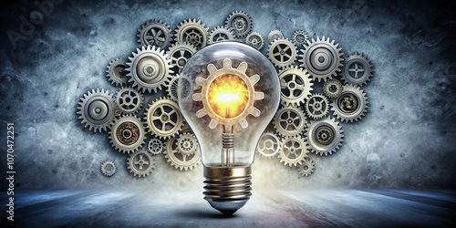 An illustration of a lightbulb surrounded by gears, symbolizing the fusion of creativity and engineering. photo