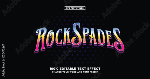 Rock Spades: Bold retro text with a holographic twist. Editable vector for a hard-edged, standout design.