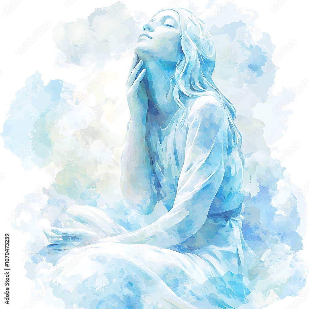 Watercolor Painting of a Woman in the Clouds.
