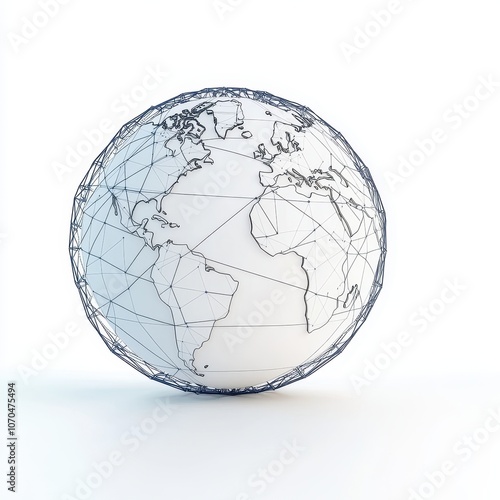 Globally interconnected world, digital modern , white isolated background.