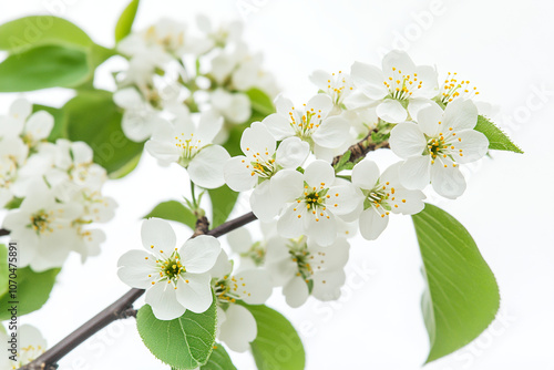 A close-up of a blooming cherry blossom branchisolated photo