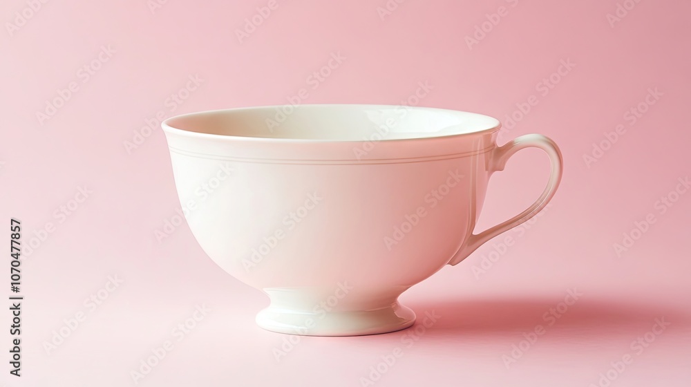 Chipped white porcelain teacup displayed on a soft pink background, highlighting the elegant details and texture of the porcelain teacup, with ample copy space for design. Chipped white porcelain teacup displayed on a soft pink background, highlighting the elegant details and texture of the porcelain teacup, with ample copy space for design.