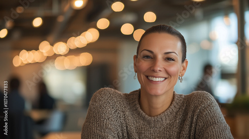 Radiant Businesswoman Celebrating Strength in Modern Office