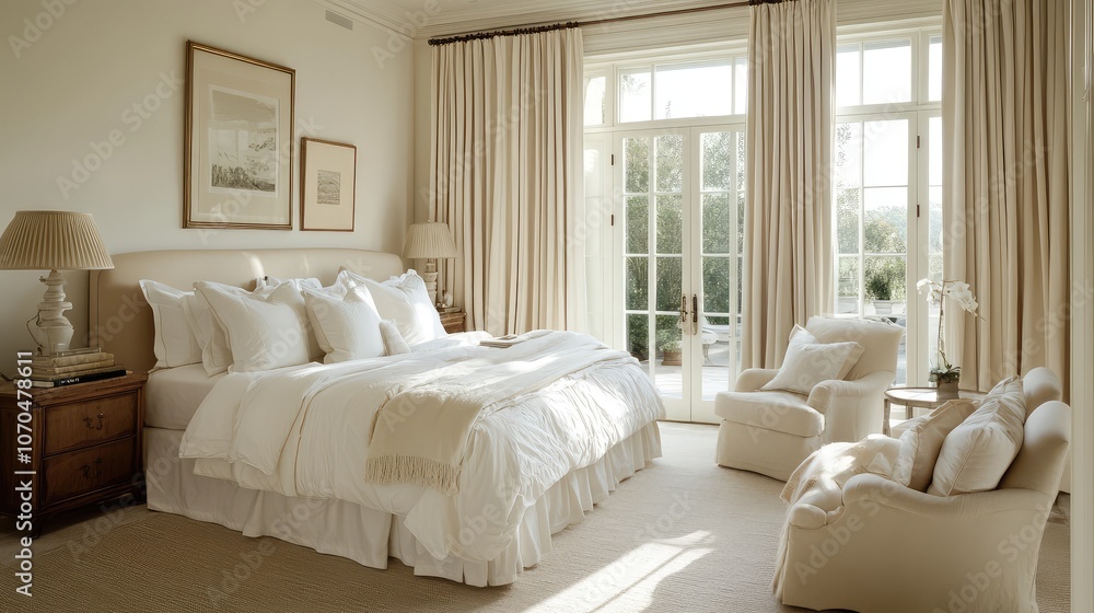 Fototapeta premium Serene and Elegant Bedroom Retreat